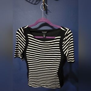 Express Black and White Fitted Crop Blouse